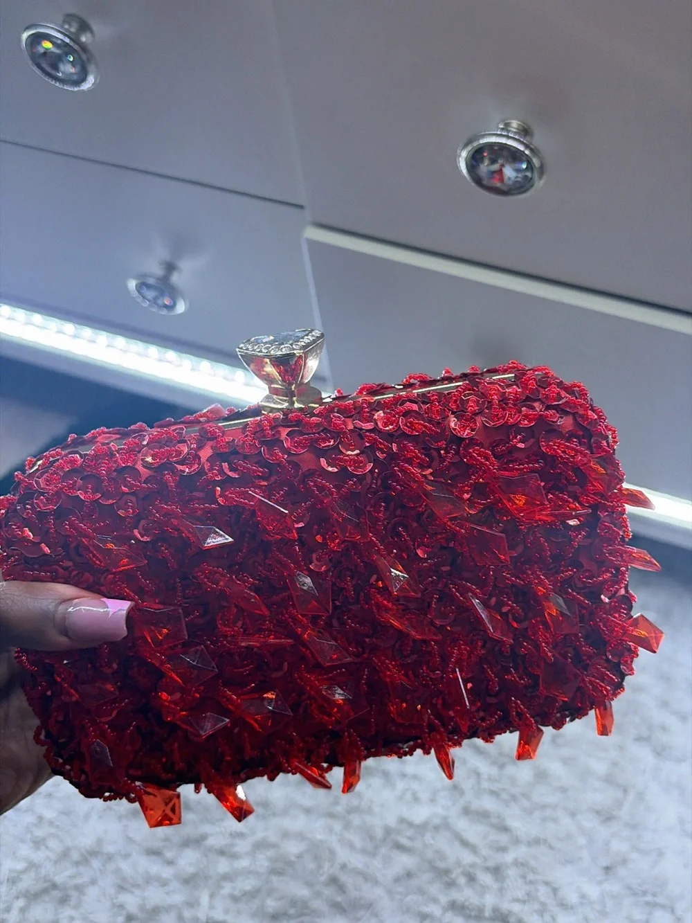 Red Crystal Embellished Women's Clutch